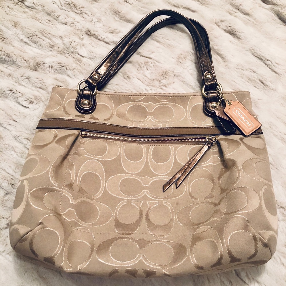 Coach Gallery Tote with Metallic Leather Trim